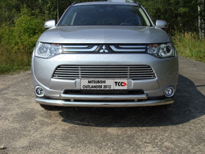 Накладка решётки радиатора верхняя 12 мм ТСС для Mitsubishi Outlander 2012-2014