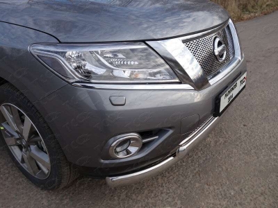 Защита передняя овальная двойная 75-75 мм ТСС для Nissan Pathfinder 2014-2021
