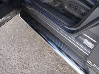 Пороги с площадкой нержавеющий лист 60 мм ТСС для Nissan Pathfinder 2014-2021