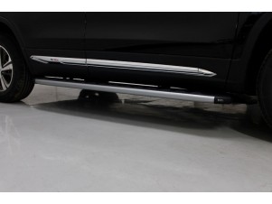 Пороги алюминиевые с пластиковой накладкой карбон серебро для Changan CS75 № CHANCS7520-24SL